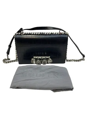 Alexander Mcqueen Black Croc Jewelled Knuckle Chain Satchel Medium • $898.99