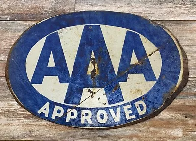 Vintage AAA Approved Metal Sign Hand Cut Farm Style Original 20”x13” • $159.95