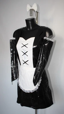£9.99 • Buy Sexy PVC Vinyl Maid Costume Magenta Rocky Horror Fancy Dress Black White Uk 8-10