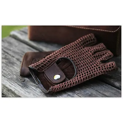 New Retro Real Leather Men Fingerless Driving Cycle Gloves Unlined Chauffeur • $13.99