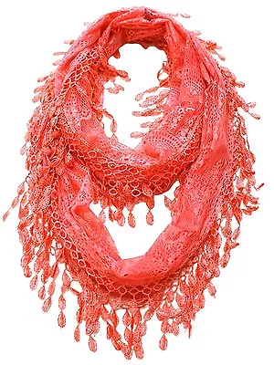 Lace Infinity Scarf With Long Fringe • $12.95