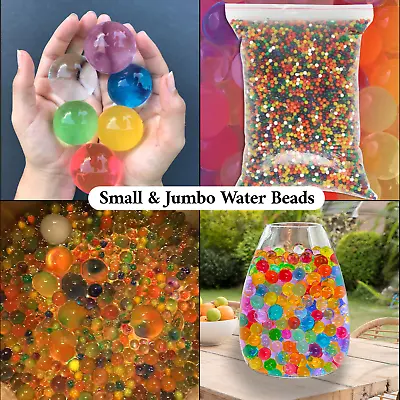 Water Beads Aqua Crystal Bio Soil Gel Ball Beads Wedding Vase Filler Small Jumbo • £6.29