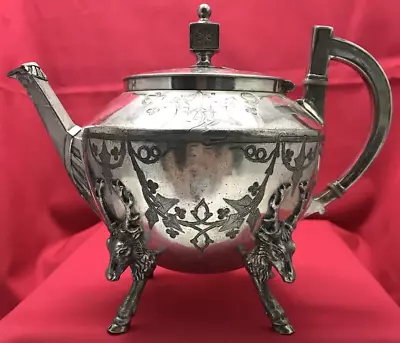 Meriden B Company Aesthetic Teapot Deer Or Elk Feet Floral Engraved 1874 • $65