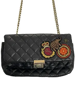 Zara Black Faux Leather Appliqué Quilted Chain Crossbody Bag Purse • $12.75