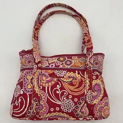 Vera Bradley Purse Handbag Tote Shoulder Bag Red Orange Quilted Raspberry Fizz • $16.95