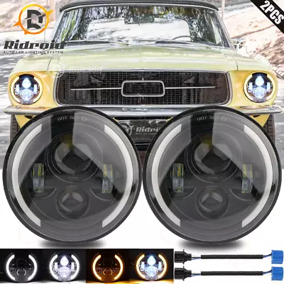 2x7  Round LED Headlights LED Headlamp For Ford Mustang 1965-73 Bronco 1966-77 • $42.99