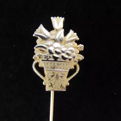 Vintage Sterling Silver Gold Vermeil Stick Pin Brooch Flower Basket Vase R Mark • $25.49
