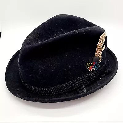 Vtg Disney New York Station Wagon Mens Alpine Trilby Hat 7 1/4 Black Fedora • $29.99