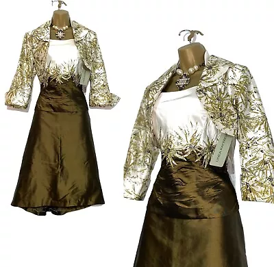 LINEA RAFFAELLI UK 14 BNWT Olive & Champagne Mother Of The Bride Silk Outfit NEW • £175