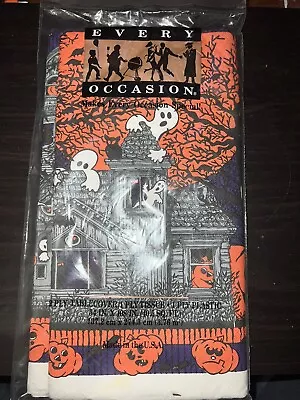 Vintage Halloween Haunted House Tablecloth 54x108 Paper And Plastic New USA Made • $20