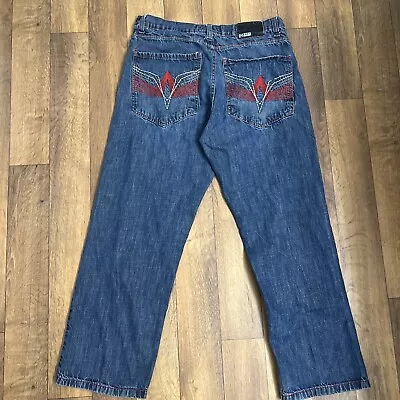 Vintage Qruel Jeans Mens 36x32 Red Stitch Goth Y2K 90s Cyber Skater • $29.25