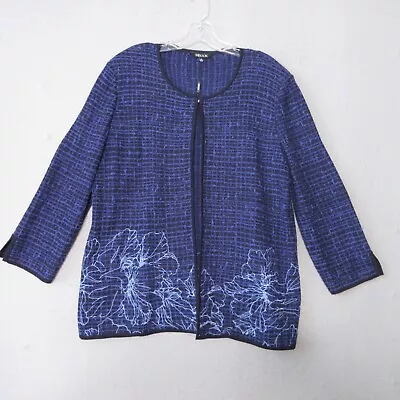 Misook Cardigan Sweater Women Large Purple Floral Embroidered Career Church • $45