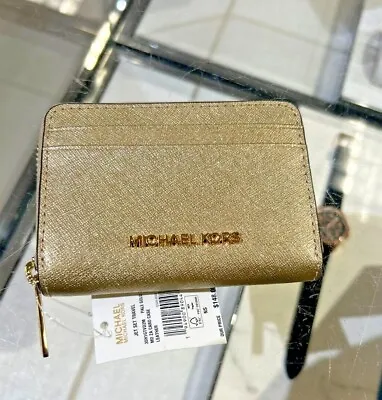 Michael Kors Jet Set Travel Medium Zip Around Card Case Wallet Fern Green Multi • $59.50