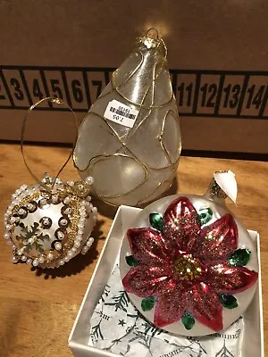 $10 • Buy Vintage Blown Glass Tree Christmas Ornaments Germany Pin Push Lot Of 3