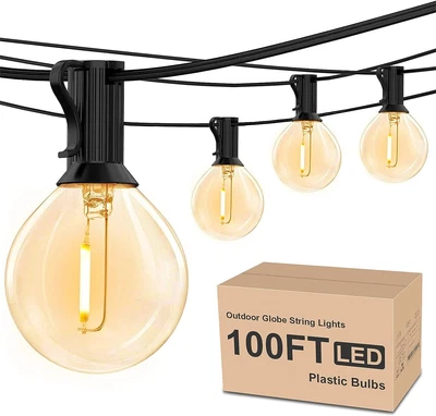 £6.99 • Buy 100FT LED Outdoor Festoon Globe String Lights Plug In G40 Bulbs Garden Wedding