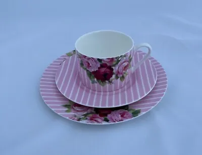 Maxwell WILLIAMS Bone China Cup Plate & Saucer Blooming Stripes With Roses • £12.90