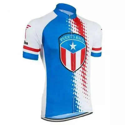 Mens Retro Puerto Rico Flag Cycling Team Jersey Bicycle Jersey Cycling Shirt Top • $20.69