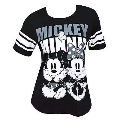 Mickey And Minnie Mouse Women's Football Style Black T-Shirt Black • $26.98