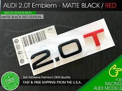 2.0T Emblem Trunk Matte Black & Red 3D For Audi Nameplate OEM Compact S Line • $45.90