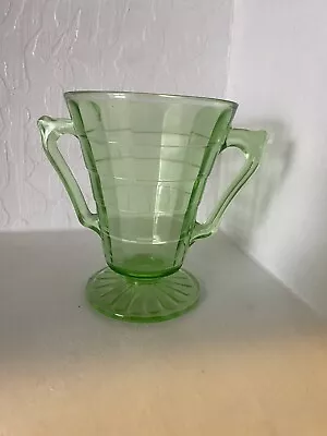 Vtg Anchor Hocking Vaseline Glass Block Optic Green Footed Sugar Bowl  • $13