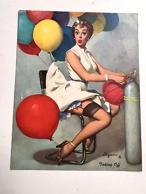 1950's Small Pinup Girl Picture-Blond W/ Balloons- Taking Off By Elvgren • $25