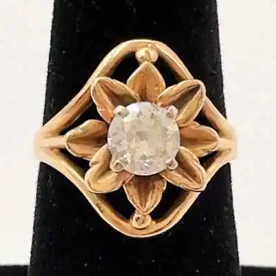 Diamond Ring Floral 14K Yellow Gold Flower Ring ~.69 Ct Unmarked Size 6 • £1783.78