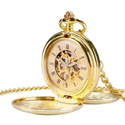 Vintage Style Hand Wind Mechanical Pocket Watch With Chain Fob Watches/Gift Box • £18.18