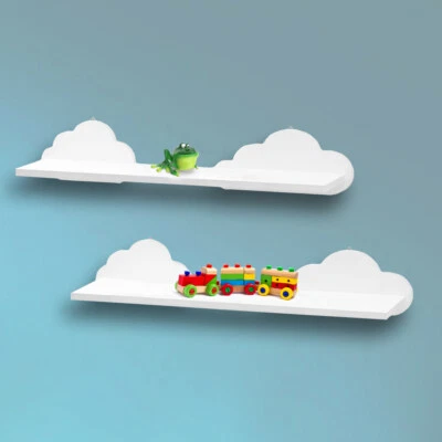 £11.99 • Buy 2x Floating White Wooden Cloud Shelves Children's Nursery Storage Novelty Unit