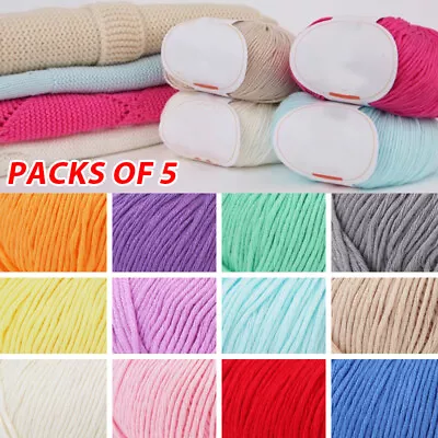 5 X 50g Ball 100% Cotton Yarn  DK Double Knitting Baby Washabled Wool Crochet • £8.98