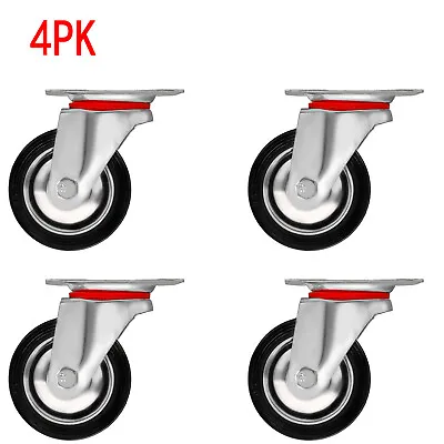 4PK 8PK 3  4  Swivel Caster Wheels Rubber Base With Top Plate Bearing Heavy Duty • $45.99
