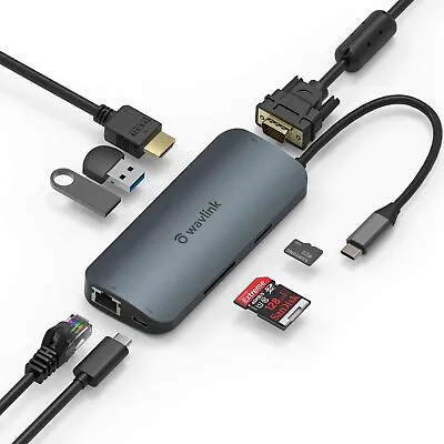 WAVLINK 8-in-1 USB C Hub Adapter Docking Station W/ 4K HDMI VGA 87W PD Ethernet • $22