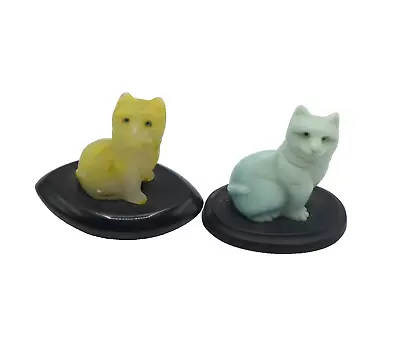 2 Small Carved Stone Miniature Cats On Stands • $24.50