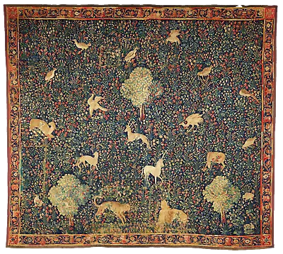 Wonderful Unicorn In Millefleur Medieval Tapestry Woven/Fabric Print RE854456 • $49