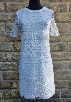 £3.50 • Buy River Island White Crochet Scallop Pattern Front Dress - Size 10