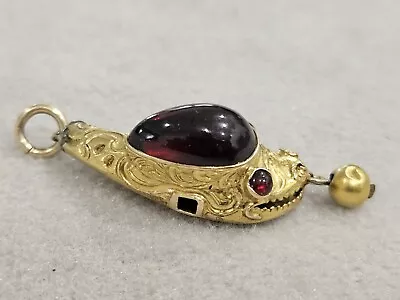 Antique Victorian 14k Gold Snake Serpent Pendant W Cabachon Red Garnet & Eye • $158.50