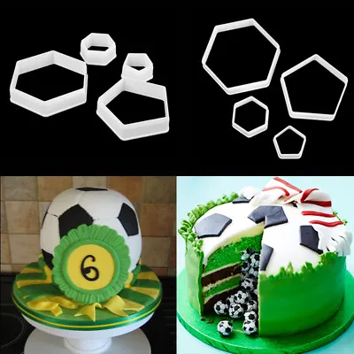 4Pcs Football Icing Cutter Mould Cake Sugar Cookie Fondant Mold Sugarcraft Decor • £3.49