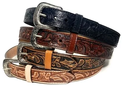 Embossed Western Leather Belt Cowboy Rodeo Casual Leather Belt Floral Embossed • $21.99