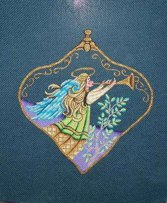 Handpainted Needlepoint Canvas - Angel Playing Trumpet Ornament • $74.95