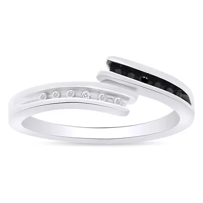 Bypass Ring White & Black Diamond With Accent 925 Silver Best Prices Gauranteed • $43.19