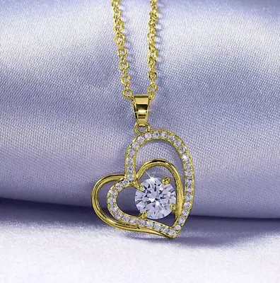 Gold Plated Lovely Necklace 2Ct Simulated Diamond Heart Shape Pendant With Chain • $44.20