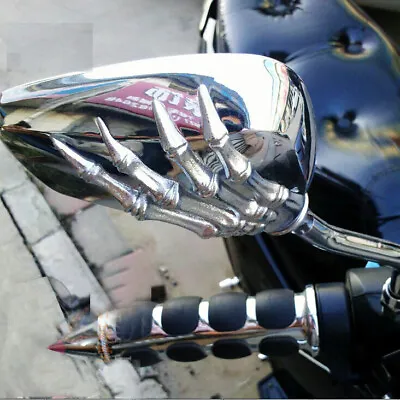 2x Motorcycle Chrome Skeleton Skull Hand Claw Shadow Rearview Side Mirror 8/10mm • $25.23