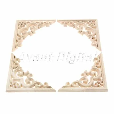 $6.89 • Buy 4 Pcs Wood Carved Applique Unpainted Decal Corner Onlay Frame Furniture Decor