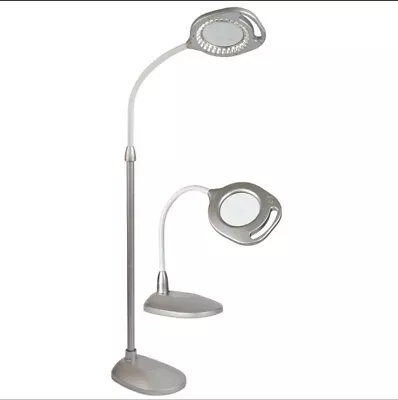 OttLite 43828C 2-in-1 LED Magnifier Light Floor And Table Lamps Silver • $59