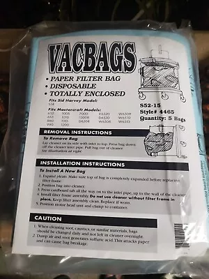 Mastercraft 4465 Vacuum Cleaner Bags 5 Bags Per Pack • $15