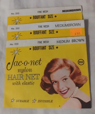 Vtg Jac-O-Net Hair Net Lot Of 3 Bouffant Size Medium Brown Nylon Fine Invisible • $6.99