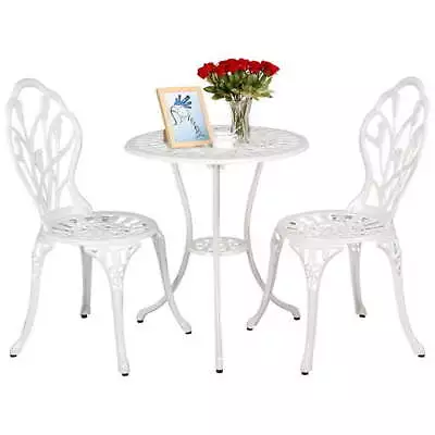 Aluminum 3-Piece Bistro Set With Table And Two Chairs For Outdoors White • $148.79