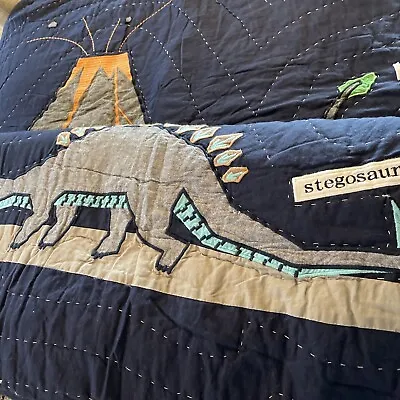 Pottery Barn Kids Warren Dinosaur Quilt Blue Full Queen Dino T Rex Volcano New • $165