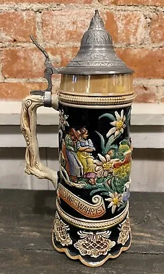 Vintage Gebr. Musterschutz German Music Box Beer Stein ~10 3/4  Tall Heidelberg • $34.99