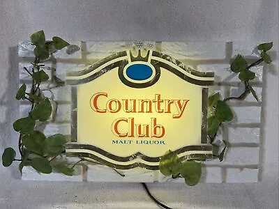 VINTAGE COUNTRY CLUB MALT LIQUOR LIGHT UP SIGN 10 1/2  X 17 1/2” MAN CAVE BAR • $129.95