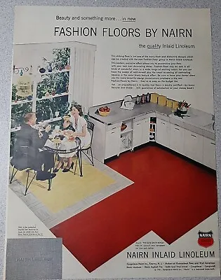 1951 Nairn Linoleum Vintage Print Ad Flooring Kitchen Husband Wife Breakfast Red • $8.42